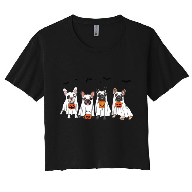 Frenchie Ghost Dog Costume Funny French Bulldog Halloween Crop Top