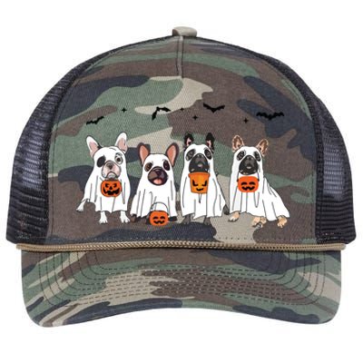 Frenchie Ghost Dog Costume Funny French Bulldog Halloween Retro Rope Trucker Hat Cap