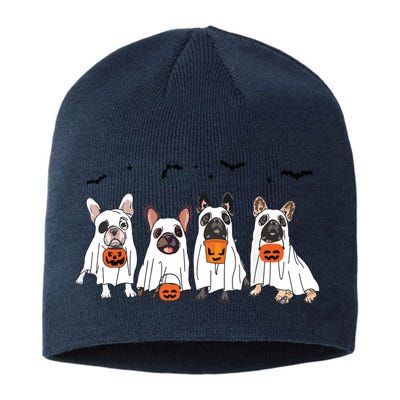 Frenchie Ghost Dog Costume Funny French Bulldog Halloween Sustainable Beanie