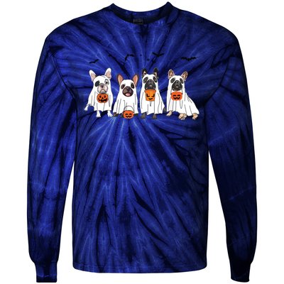 Frenchie Ghost Dog Costume Funny French Bulldog Halloween Tie-Dye Long Sleeve Shirt