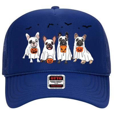 Frenchie Ghost Dog Costume Funny French Bulldog Halloween High Crown Mesh Back Trucker Hat