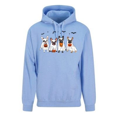 Frenchie Ghost Dog Costume Funny French Bulldog Halloween Unisex Surf Hoodie