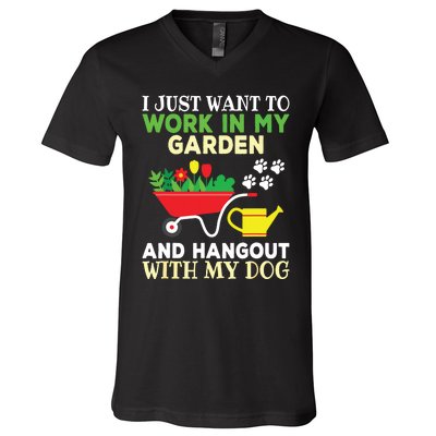 Funny Gardening Dog Lover Gardener Garden Plants V-Neck T-Shirt