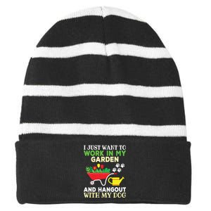 Funny Gardening Dog Lover Gardener Garden Plants Striped Beanie with Solid Band