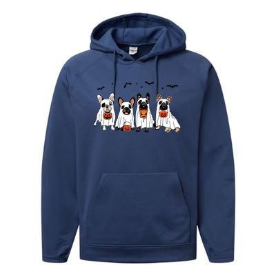 Frenchie Ghost Dog Costume Funny French Bulldog Halloween Performance Fleece Hoodie