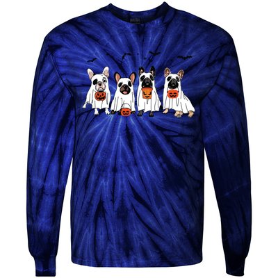 Frenchie Ghost Dog Costume Funny French Bulldog Halloween Tie-Dye Long Sleeve Shirt