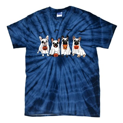 Frenchie Ghost Dog Costume Funny French Bulldog Halloween Tie-Dye T-Shirt