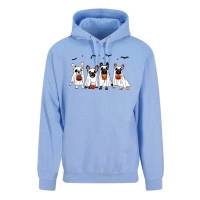 Frenchie Ghost Dog Costume Funny French Bulldog Halloween Unisex Surf Hoodie