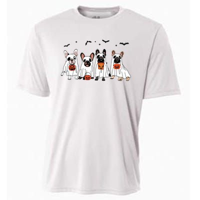 Frenchie Ghost Dog Costume Funny French Bulldog Halloween Cooling Performance Crew T-Shirt