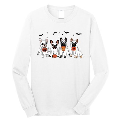 Frenchie Ghost Dog Costume Funny French Bulldog Halloween Long Sleeve Shirt