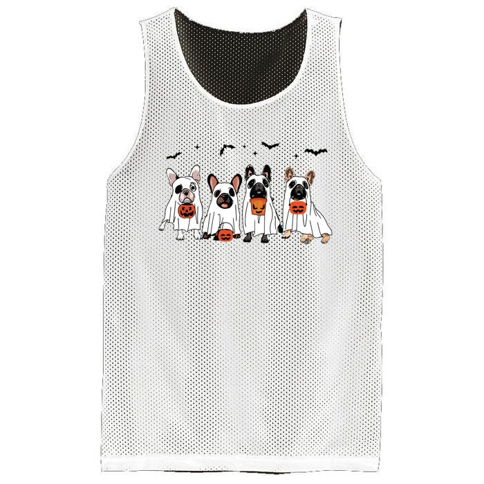 Frenchie Ghost Dog Costume Funny French Bulldog Halloween Mesh Reversible Basketball Jersey Tank