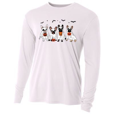 Frenchie Ghost Dog Costume Funny French Bulldog Halloween Cooling Performance Long Sleeve Crew