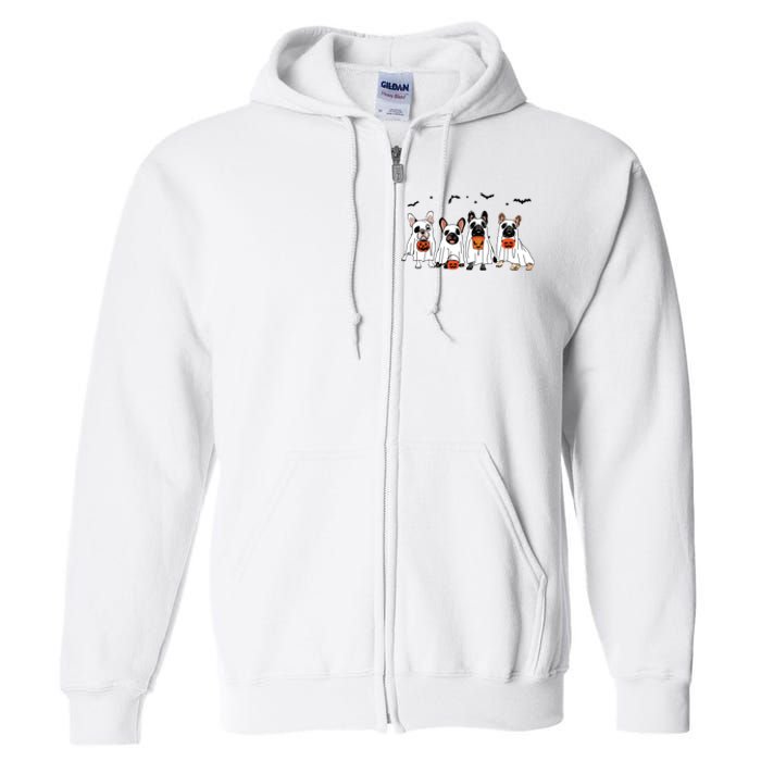 Frenchie Ghost Dog Costume Funny French Bulldog Halloween Full Zip Hoodie