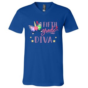 Fifth Grade Diva First Day Of School Unicorn Magical Meaningful Gift V-Neck T-Shirt