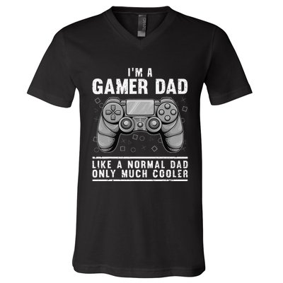 Funny Gamer Dad Design For Husband Gaming Father's Day V-Neck T-Shirt