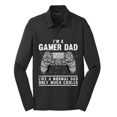 Funny Gamer Dad Design For Husband Gaming Father's Day Silk Touch Performance Long Sleeve Polo