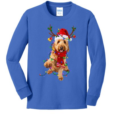 Funny Goldendoodle Dog Tree Christmas Lights Pajama Kids Long Sleeve Shirt