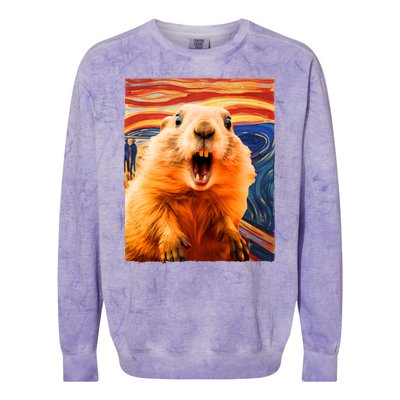 Funny Groundhog Day The Scream Painting Colorblast Crewneck Sweatshirt