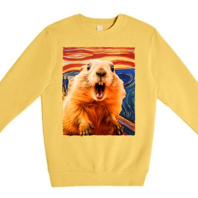 Funny Groundhog Day The Scream Painting Premium Crewneck Sweatshirt