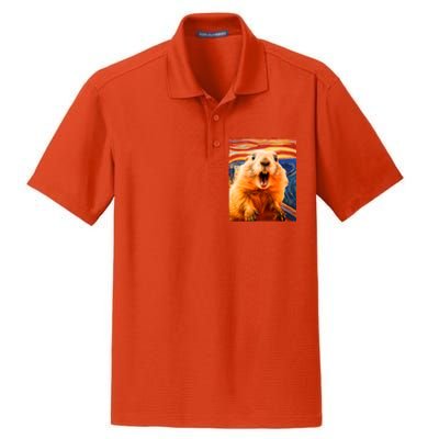 Funny Groundhog Day The Scream Painting Dry Zone Grid Polo