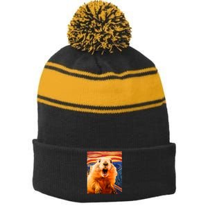 Funny Groundhog Day The Scream Painting Stripe Pom Pom Beanie