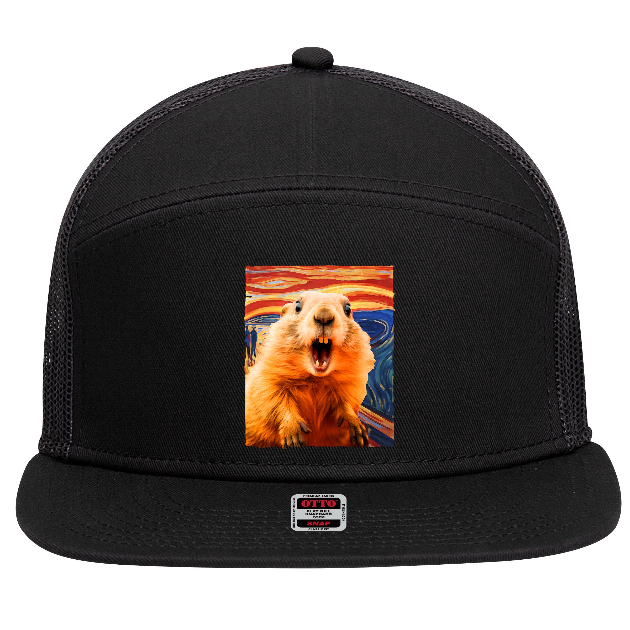 Funny Groundhog Day The Scream Painting 7 Panel Mesh Trucker Snapback Hat