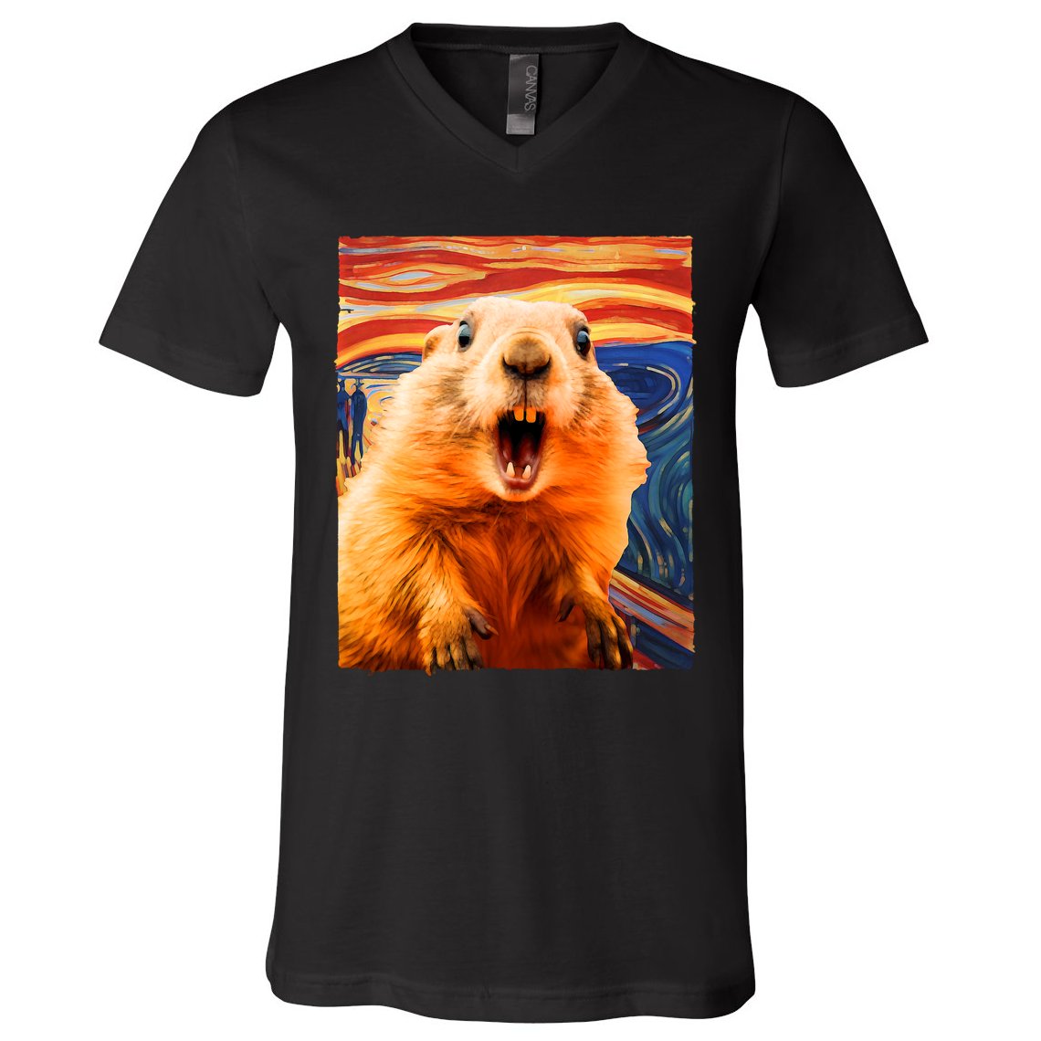 Funny Groundhog Day The Scream Painting V-Neck T-Shirt