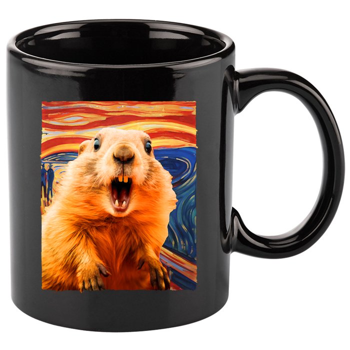 Funny Groundhog Day The Scream Painting 11oz C Handle Ceramic Mug