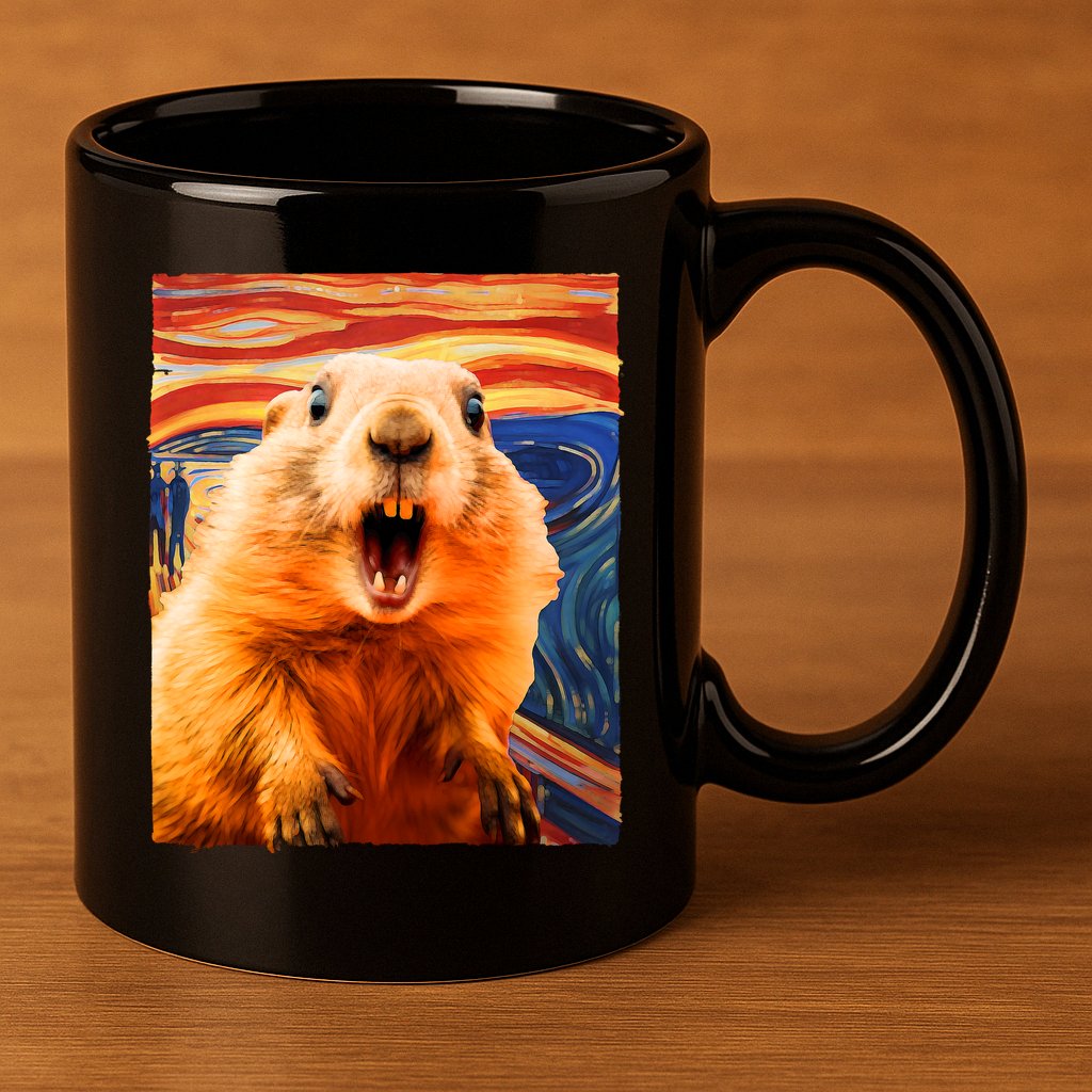 Funny Groundhog Day The Scream Painting 11oz C Handle Ceramic Mug