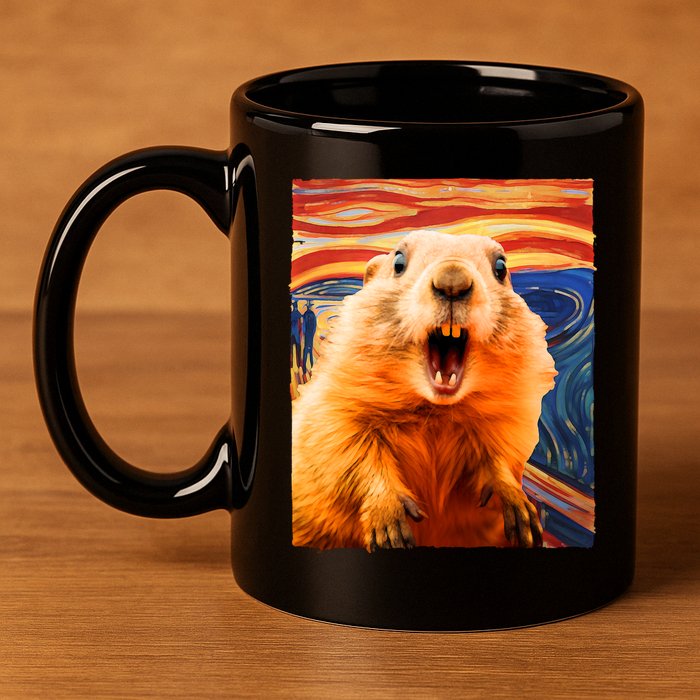 Funny Groundhog Day The Scream Painting 11oz C Handle Ceramic Mug