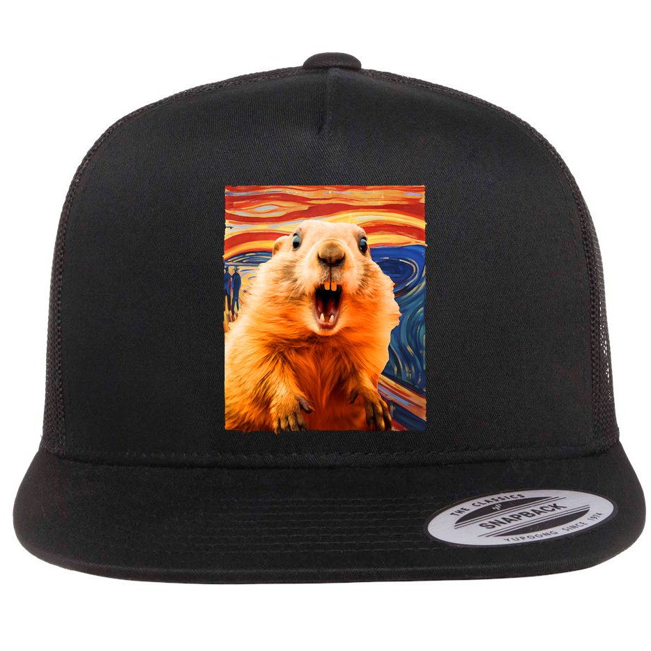 Funny Groundhog Day The Scream Painting Flat Bill Trucker Hat