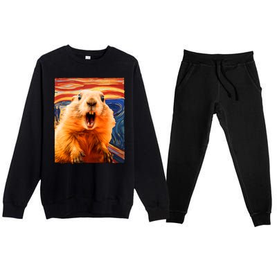 Funny Groundhog Day The Scream Painting Premium Crewneck Sweatsuit Set