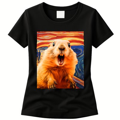 Funny Groundhog Day The Scream Painting Womens T-Shirt