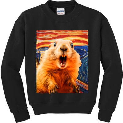 Funny Groundhog Day The Scream Painting Kids Sweatshirt
