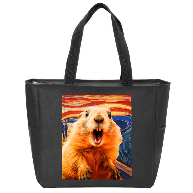 Funny Groundhog Day The Scream Painting Zip Tote Bag
