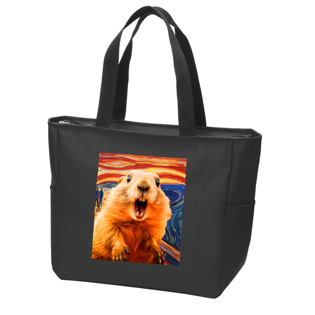 Funny Groundhog Day The Scream Painting Zip Tote Bag