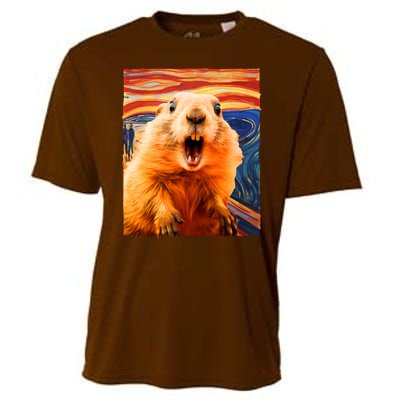 Funny Groundhog Day The Scream Painting Cooling Performance Crew T-Shirt