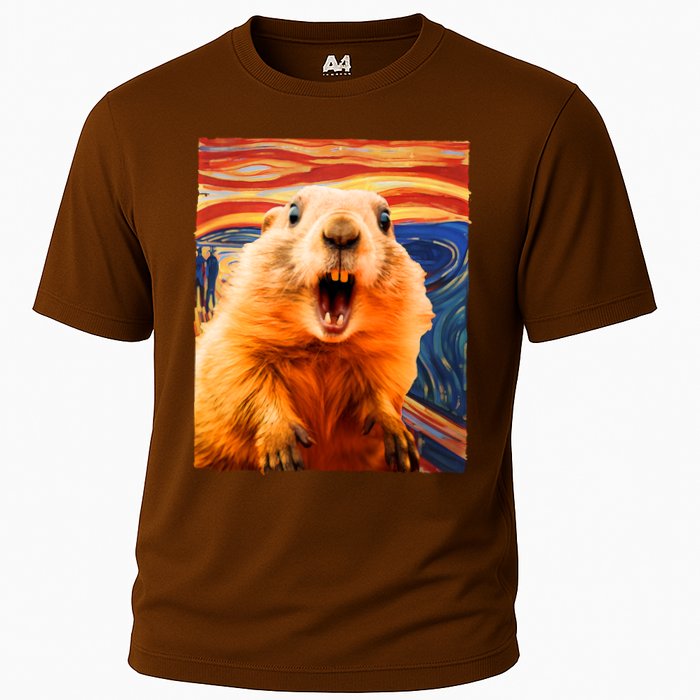 Funny Groundhog Day The Scream Painting Cooling Performance Crew T-Shirt