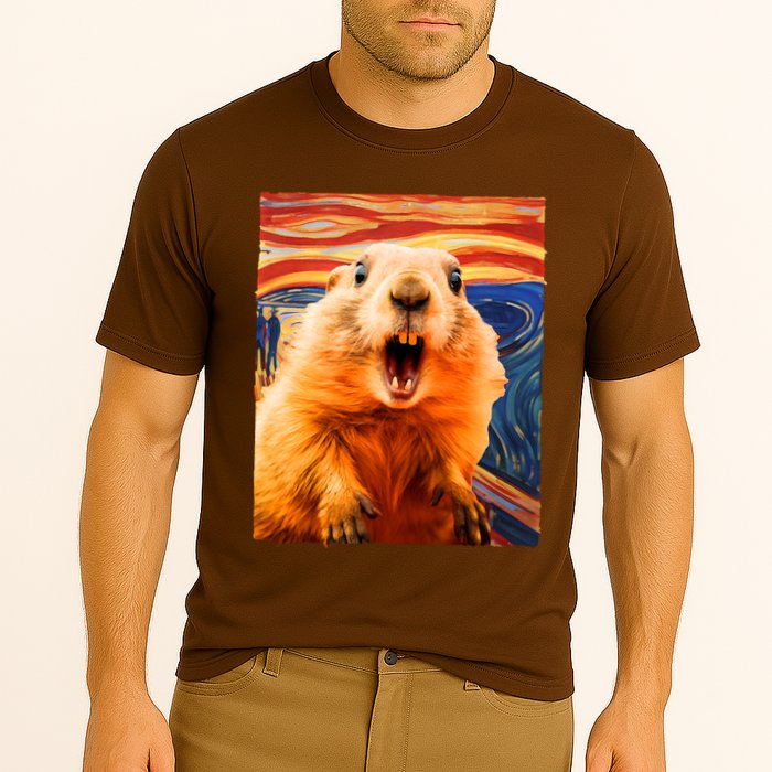 Funny Groundhog Day The Scream Painting Cooling Performance Crew T-Shirt