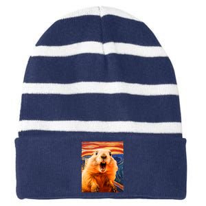 Funny Groundhog Day The Scream Painting Striped Beanie with Solid Band