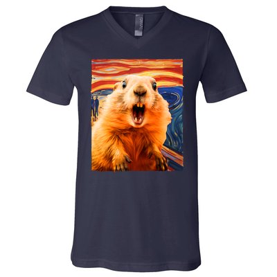 Funny Groundhog Day The Scream Painting V-Neck T-Shirt