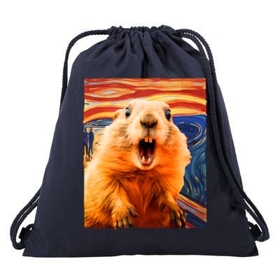 Funny Groundhog Day The Scream Painting Drawstring Bag