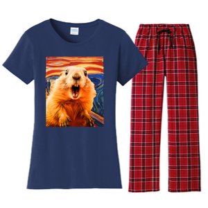 Funny Groundhog Day The Scream Painting Women's Flannel Pajama Set