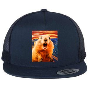 Funny Groundhog Day The Scream Painting Flat Bill Trucker Hat