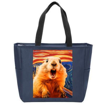 Funny Groundhog Day The Scream Painting Zip Tote Bag