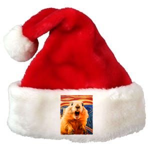 Funny Groundhog Day The Scream Painting Premium Christmas Santa Hat