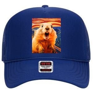 Funny Groundhog Day The Scream Painting High Crown Mesh Back Trucker Hat