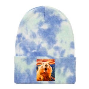 Funny Groundhog Day The Scream Painting Tie Dye 12in Knit Beanie