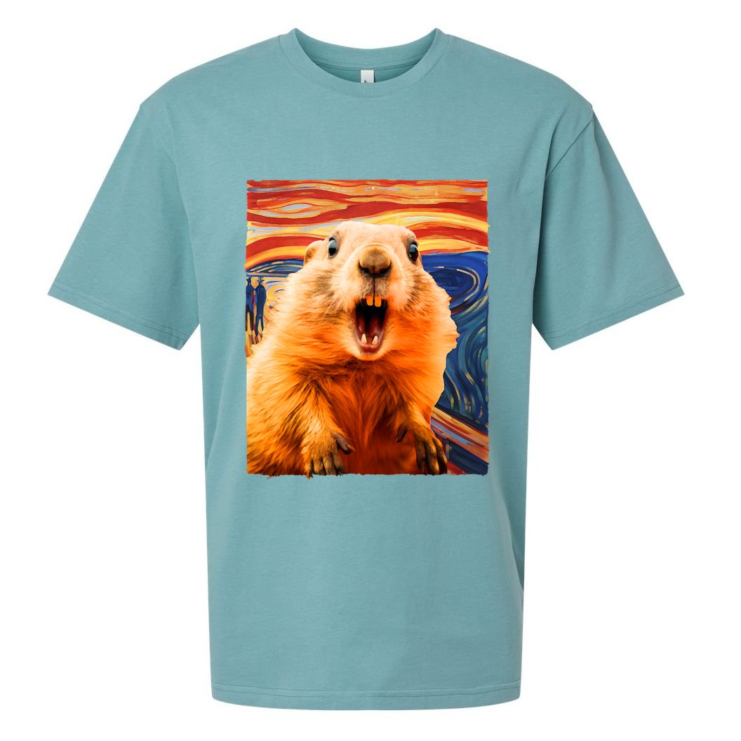 Funny Groundhog Day The Scream Painting Sueded Cloud Jersey T-Shirt
