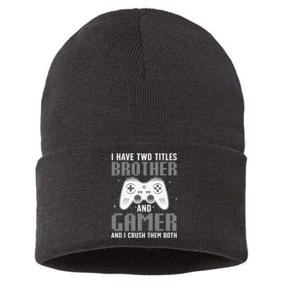 Funny Gaming Design For Brother Gamer Gaming Lover Sustainable Knit Beanie